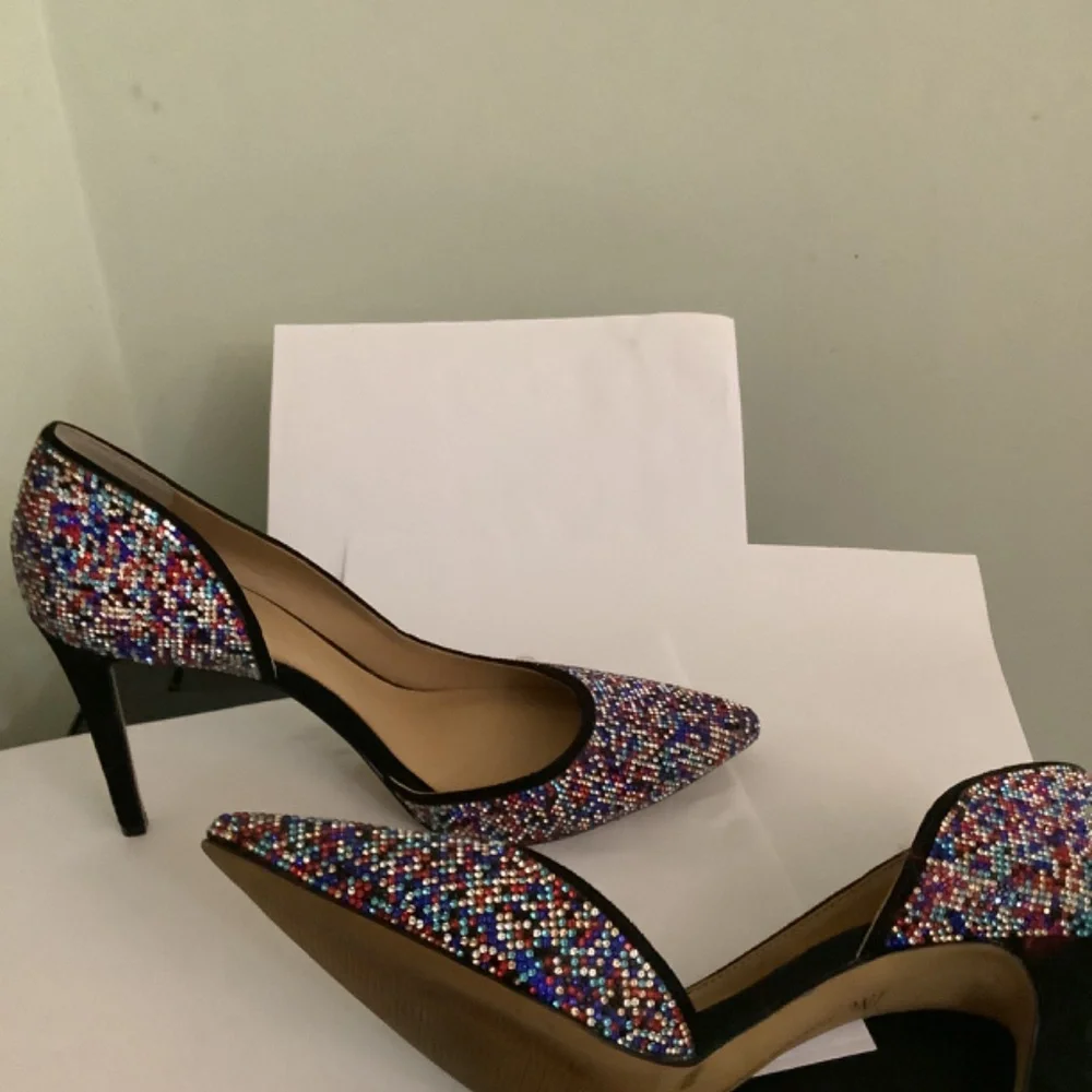 Multi-Color Rhinestone Black Heels - Picture 4 of 4